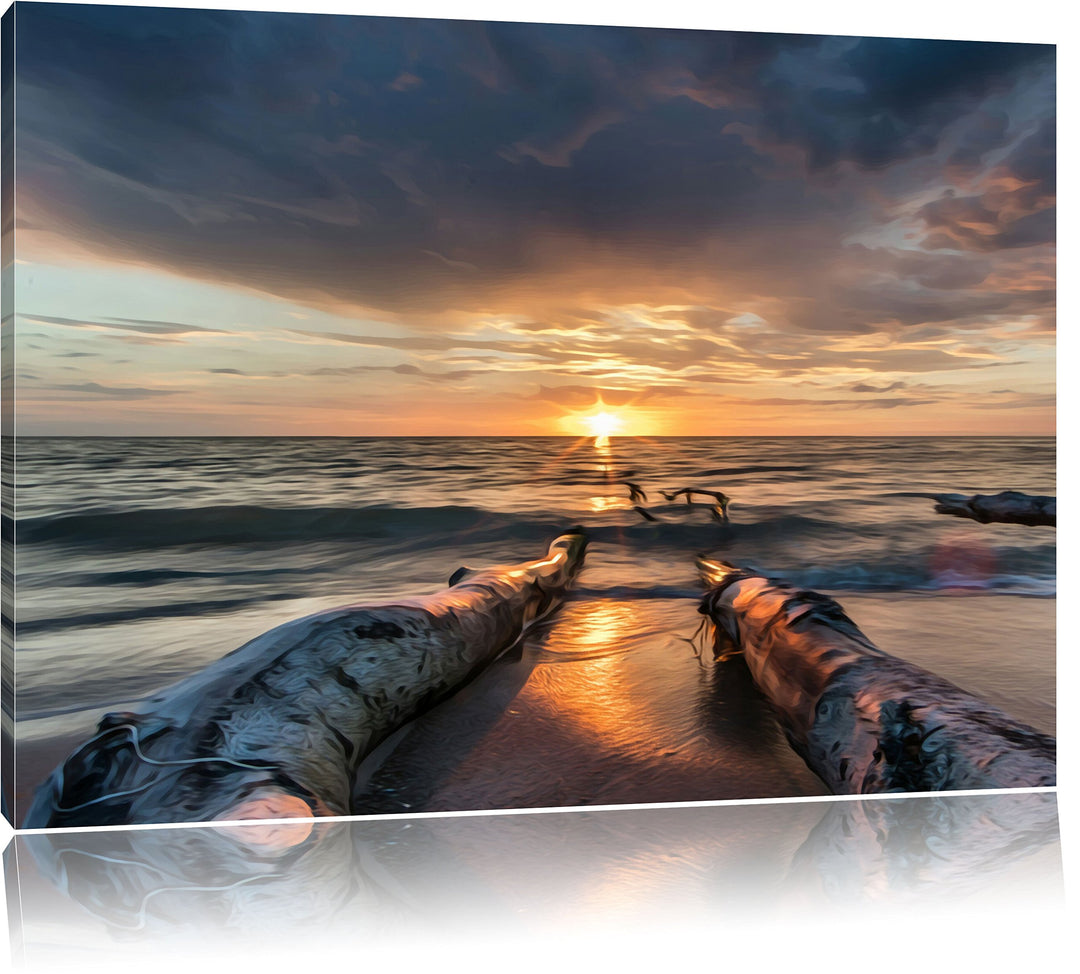 Strand Öl Effekt, Format: 100x70 auf Leinwand, XXL riesige Bilder fertig gerahmt mit Keilrahmen, Kun