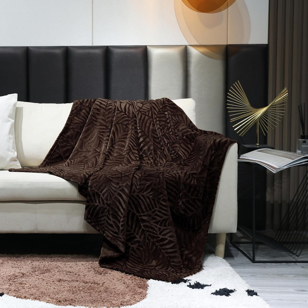 SOCHOW Superweich aus Flanell-Fleece, Leichte Kuscheldecke mit Blatt-Muster für Bett Sofa Couch, 150