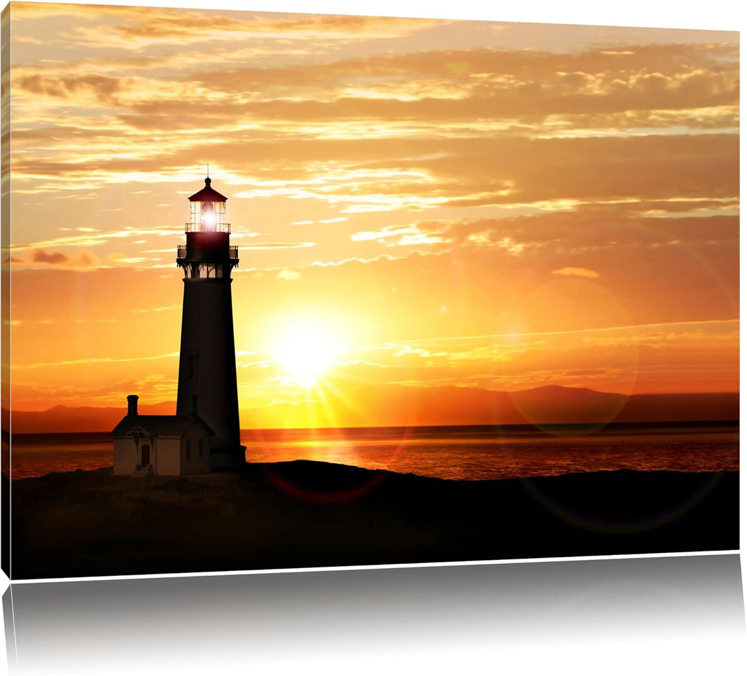 Pixxprint Leuchtturm im Sonnenuntergang als Leinwandbild/Grösse: 100x70 cm/Wandbild/Kunstdruck/ferti