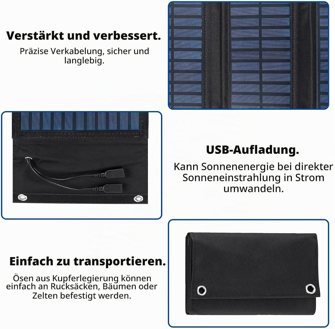 10W Faltbares Solarpanel - Tragbares Solar Ladegerät 5V 2USB Solar Panel Wasserdicht für Outdoor-Akt