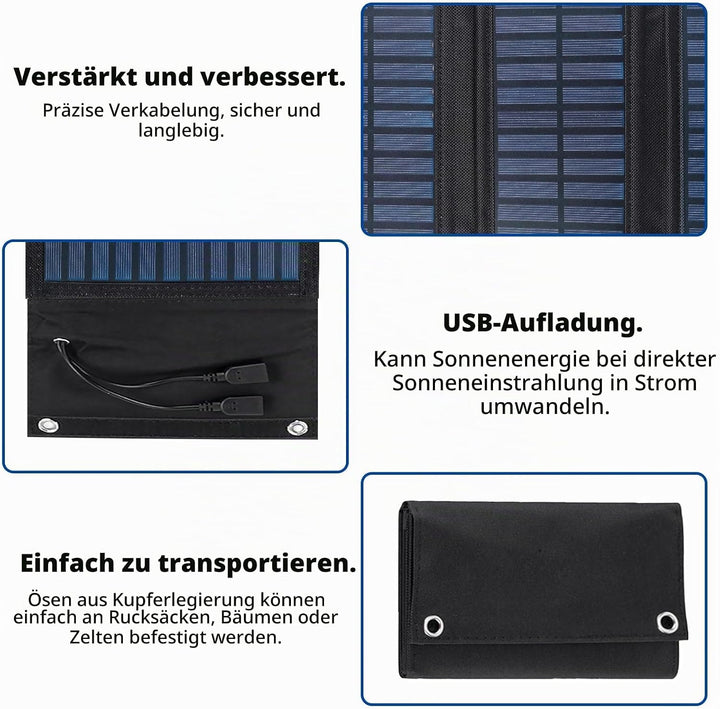 10W Faltbares Solarpanel - Tragbares Solar Ladegerät 5V 2USB Solar Panel Wasserdicht für Outdoor-Akt