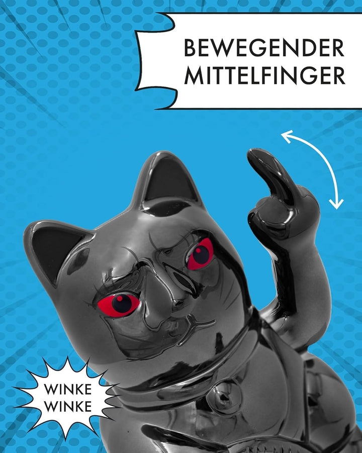 ANGRY CAT - Winkekatze Lucky CAT - Lustige winkende Katze - japanische Winkkatze mit Stinkefinger -