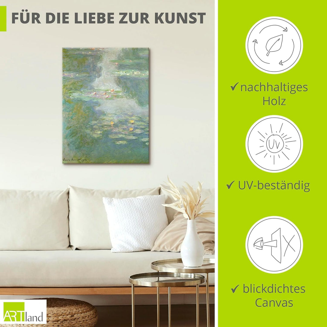 ARTland Leinwandbilder Wandbild Bild auf Leinwand 30x40 cm Wanddeko See Teich Wasser Pflanzen Blumen
