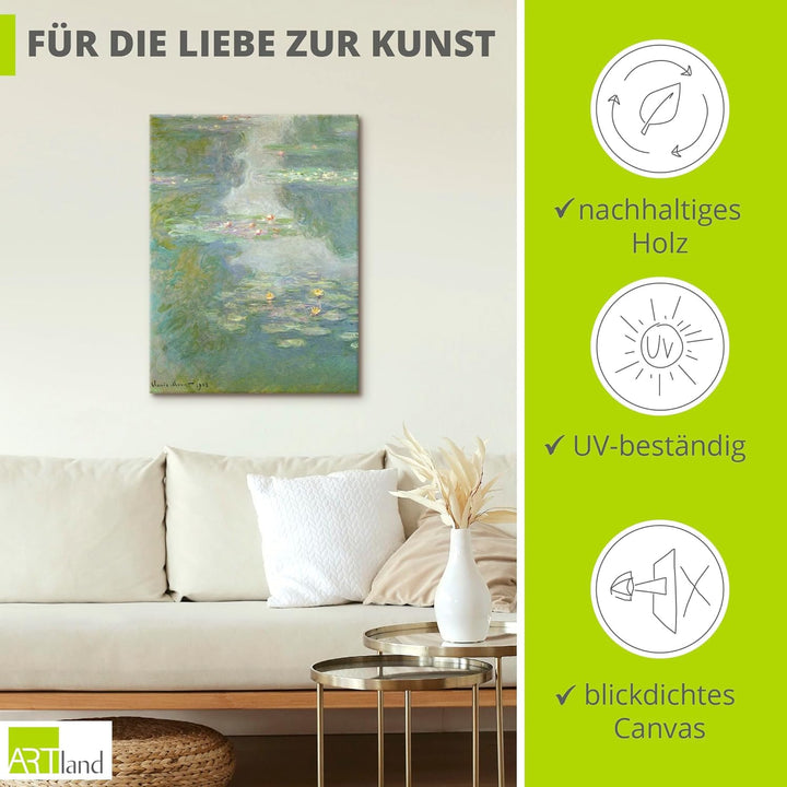ARTland Leinwandbilder Wandbild Bild auf Leinwand 30x40 cm Wanddeko See Teich Wasser Pflanzen Blumen