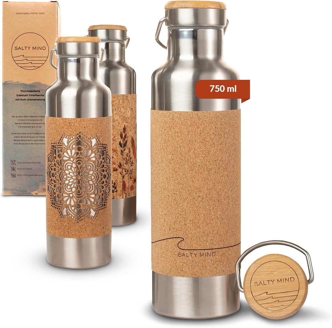 Salty Mind nachhaltige, isolierte Edelstahl Trinkflasche [750ml] - klimaneutral - Thermo Wasserflasc