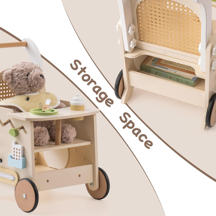 ROBOTIME Holz-Babywalker als Kinderwagen-Spielzeug, mit Geschwindigkeitskontrolle und Unter-Sitz-Auf