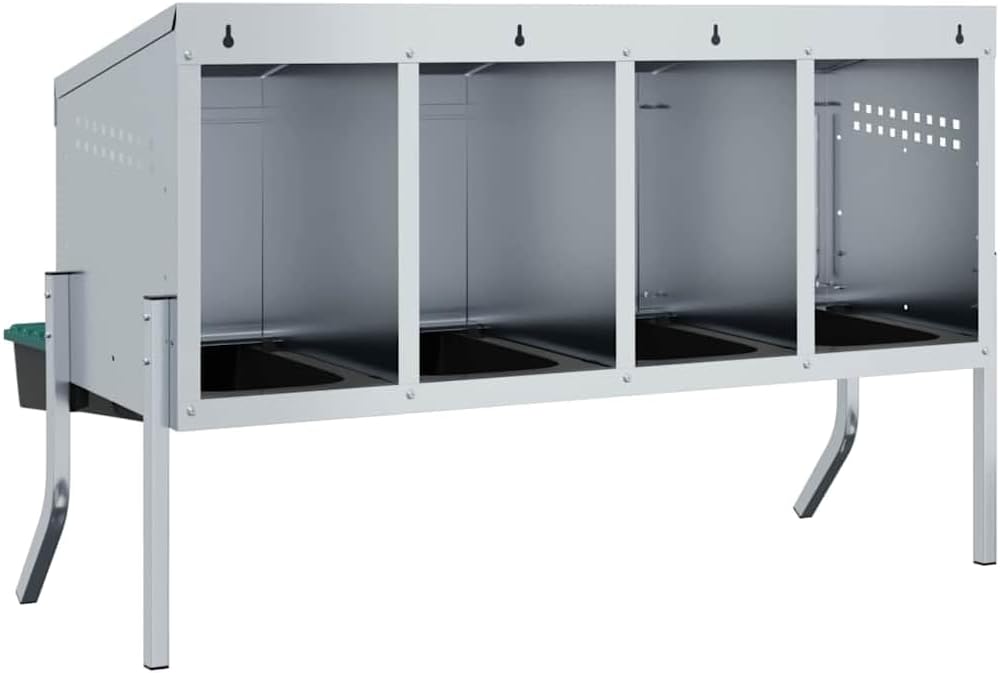 Hühner-Nistkasten 4 Fächer aus verzinktem Stahl mit Beinen, Flexible Beinhöheneinstellung, wetterfes