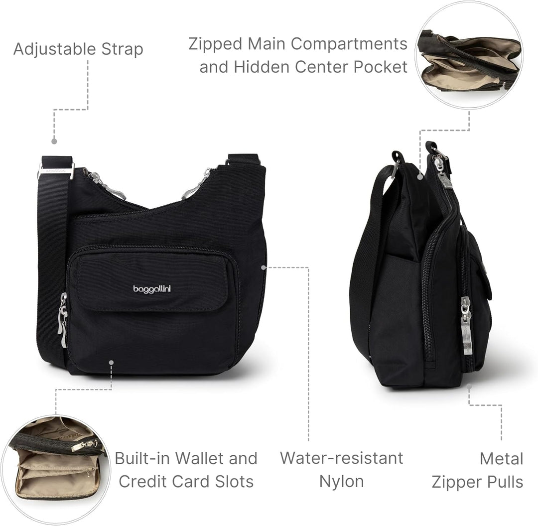 Baggallini Criss Cross Crossbody Bag Schwarz, Schwarz