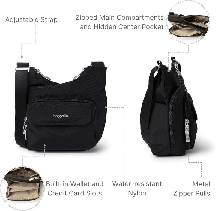 Baggallini Criss Cross Crossbody Bag Schwarz, Schwarz