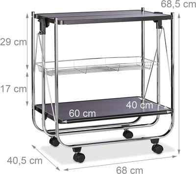 Relaxdays Servierwagen klappbar, 4 Rollen, Metall, 2 Böden, Gitterkorb, HxBxT 68,5 x 68 x 40,5 cm, K