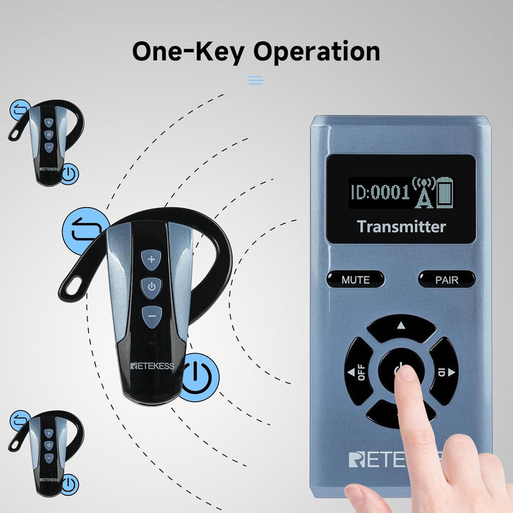 Retekess TT106S Tour Guide System, Tour Guide System Ohrbügel, Lange Lebensdauer, 2.4G, 200 m, One-T