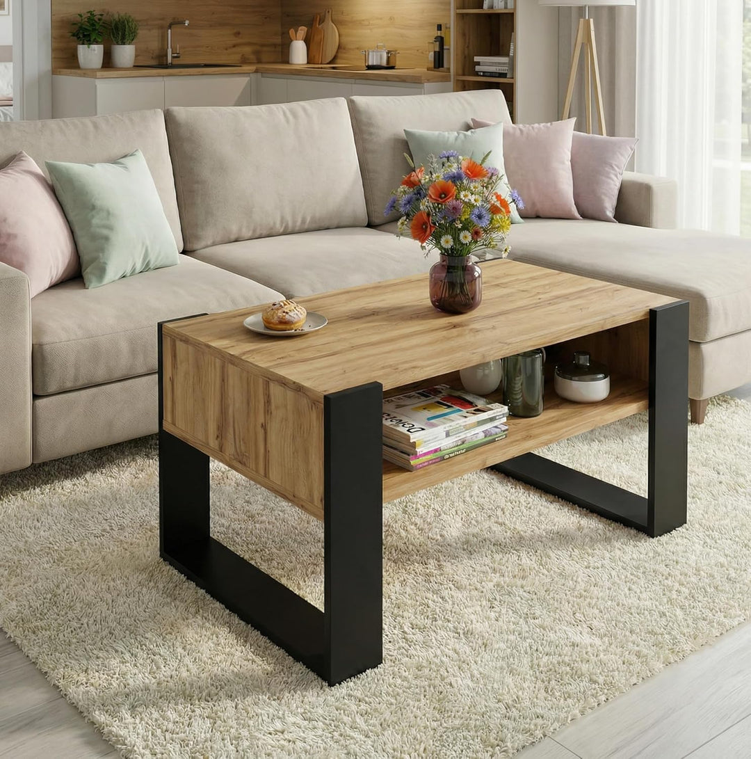 Couchtisch 92×53.6 cm – Wohnzimmertisch aus Holzwerkstoff, Stabiler & moderner Kaffeetisch mit zusät