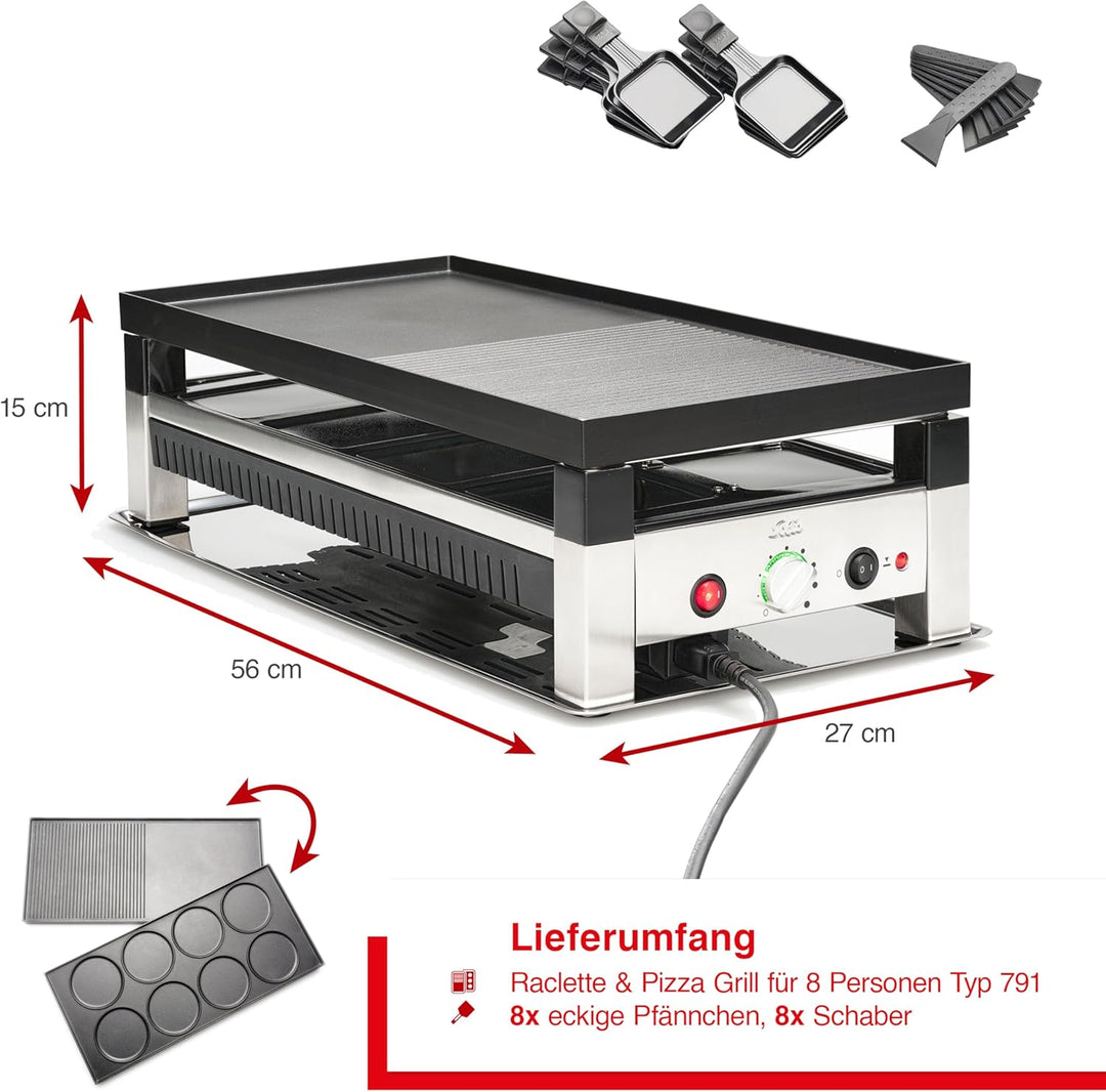 Solis Raclette Tischgrill 4-in-1 mit Grillplatte & Crêpe-Funktion – 1200W Ober- & Unterhitze, Antiha
