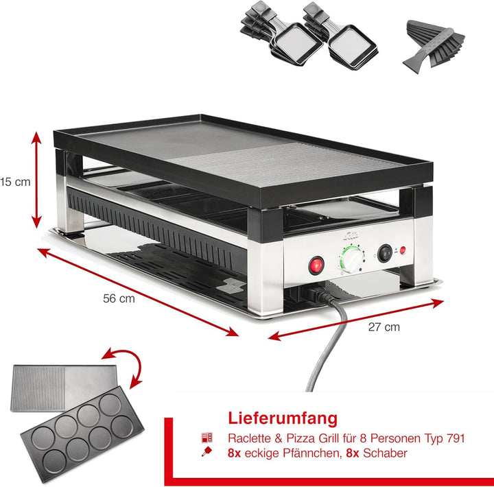 Solis Raclette Tischgrill 4-in-1 mit Grillplatte & Crêpe-Funktion – 1200W Ober- & Unterhitze, Antiha