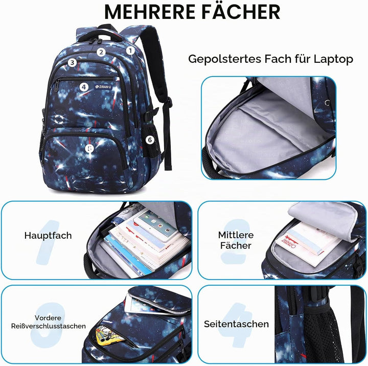 Amythe Schulrucksack Jungen Rucksack Teenager, Lässig Kinderrucksack Daypack Wasserdicht Gross Nylon
