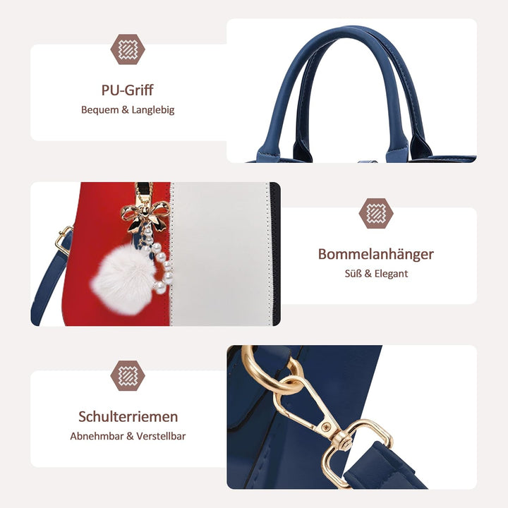 DORRISO Damen Handtasche Mode Pompons Anhänger Umhängetasche Elegantes Casual Reise Handtasche Fraue