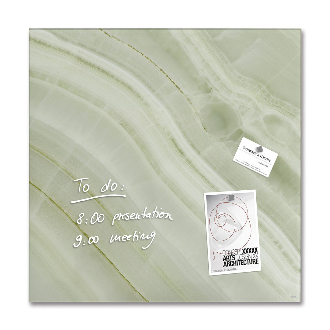 SIGEL GL321 Premium Glas-Magnetboard 48 x 48 cm Green-Mineral-Optik, hellgrün / Magnettafel Artverum