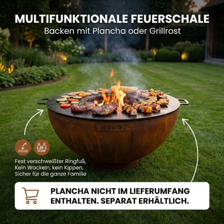 MOODZ Feuerstelle Dome – Hochwertige Feuerschale 80 cm aus 3mm Cortenstahl – Robuste Gartenfeuerstel