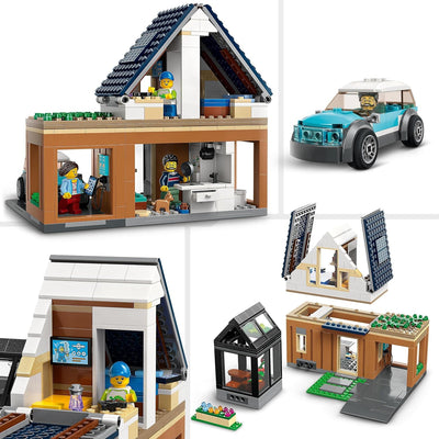 LEGO 60398 City Familienhaus mit Elektroauto, Puppenhaus Set mit Spielzeugauto und Zubehör, Bauen mi