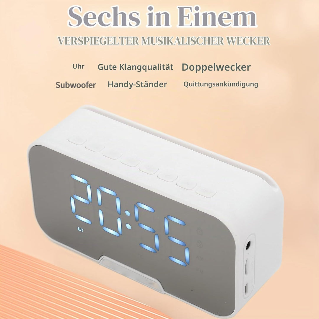 Bluetooth Lautsprecher mit Digitalem Wecker, Multifunktionaler Spiegel Wecker Lautsprecher mit UKW R
