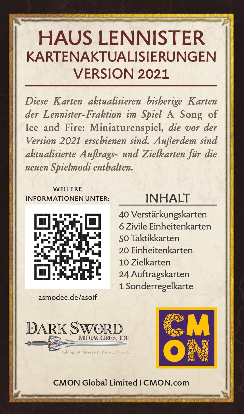CMON, A Song of Ice & Fire – Haus Lennister Kartenaktualisierungen, Erweiterung, Tabletop, 2 Spieler