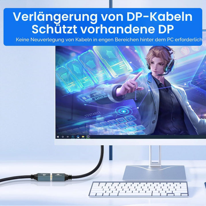 Thzzhnno DisplayPort Verlängerungskabel 5M, DisplayPort 4K Stecker auf Buchse Kabel Unterstützt 4K@6