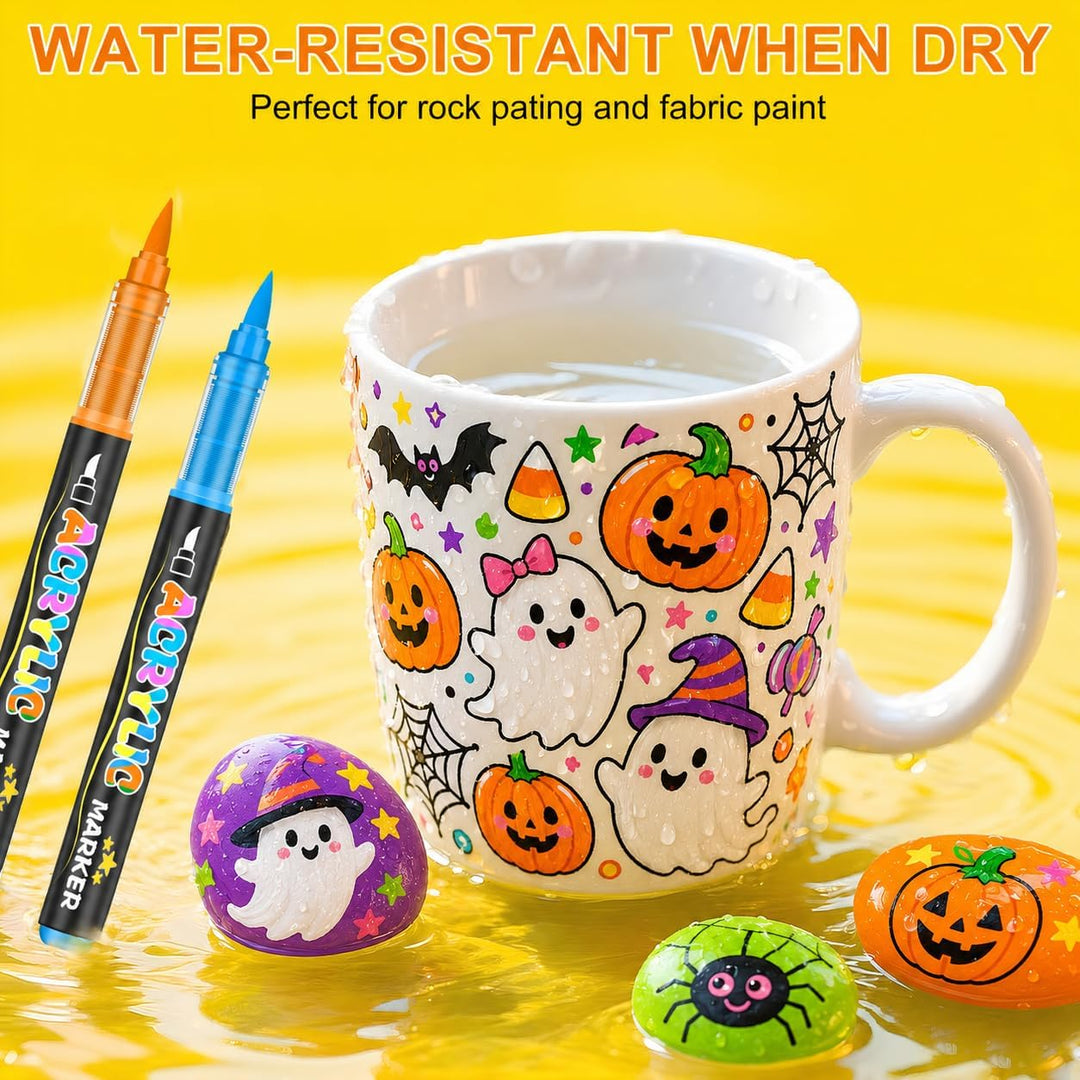 Lyuvie 90 Farben Acrylstifte für Steine WasserfestSet, Permanente Acrylic Paint Brush Marker Acrylst