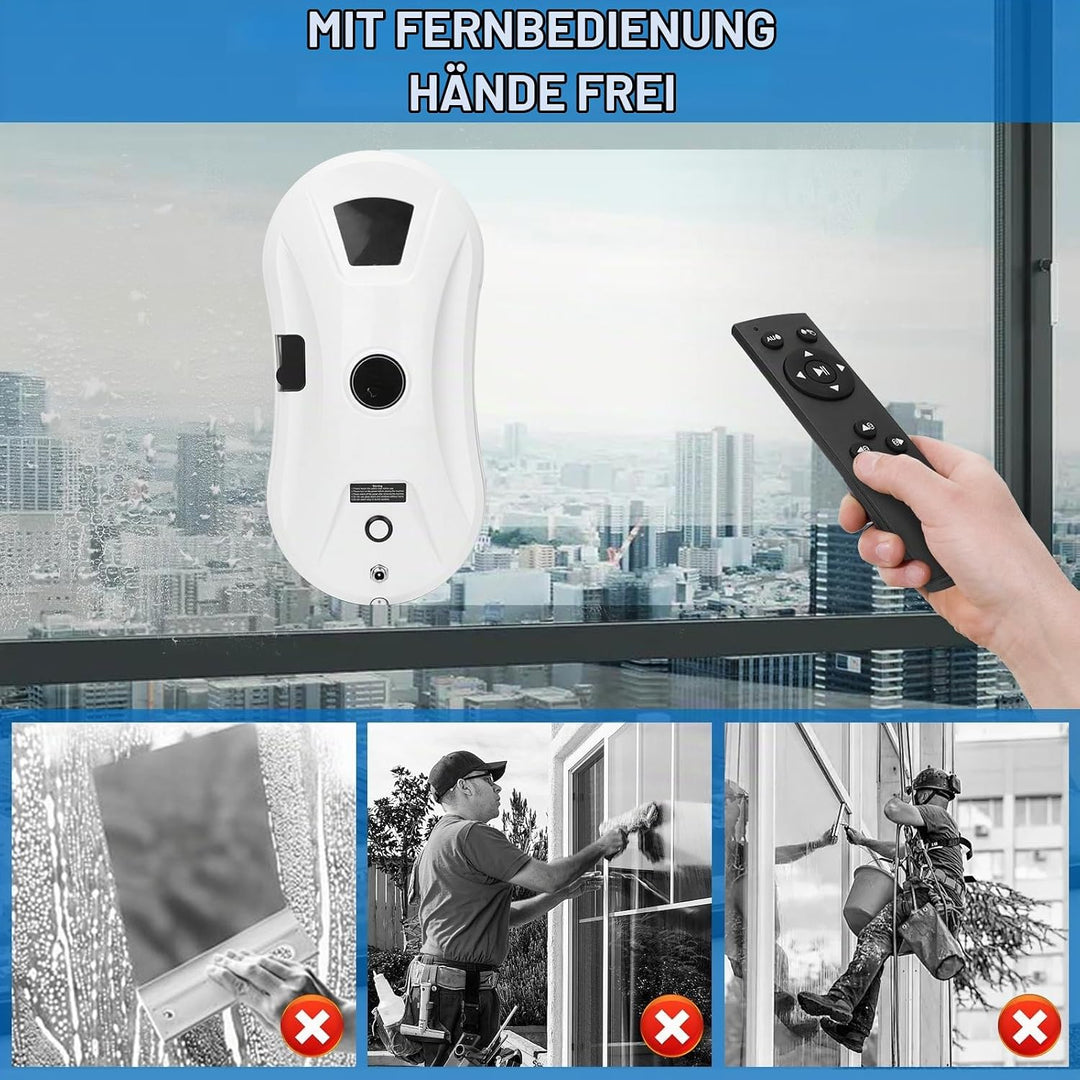Fensterputzroboter mit Wassersprühfunktion &amp; Wegplanung, 2800 Pa Saugkraft, Kantenerkennung, Fernbed