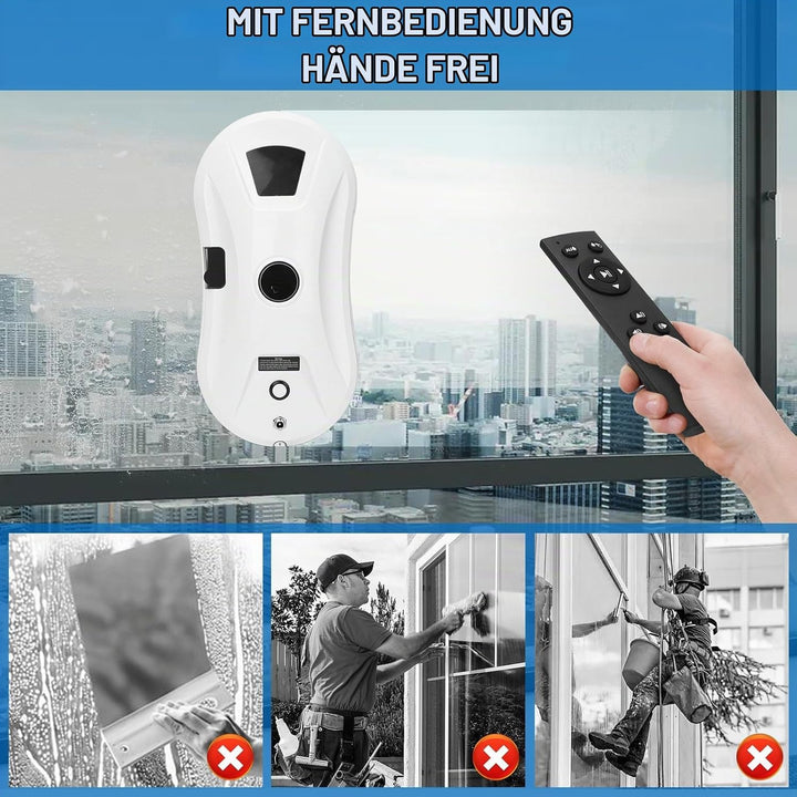Fensterputzroboter mit Wassersprühfunktion &amp; Wegplanung, 2800 Pa Saugkraft, Kantenerkennung, Fernbed