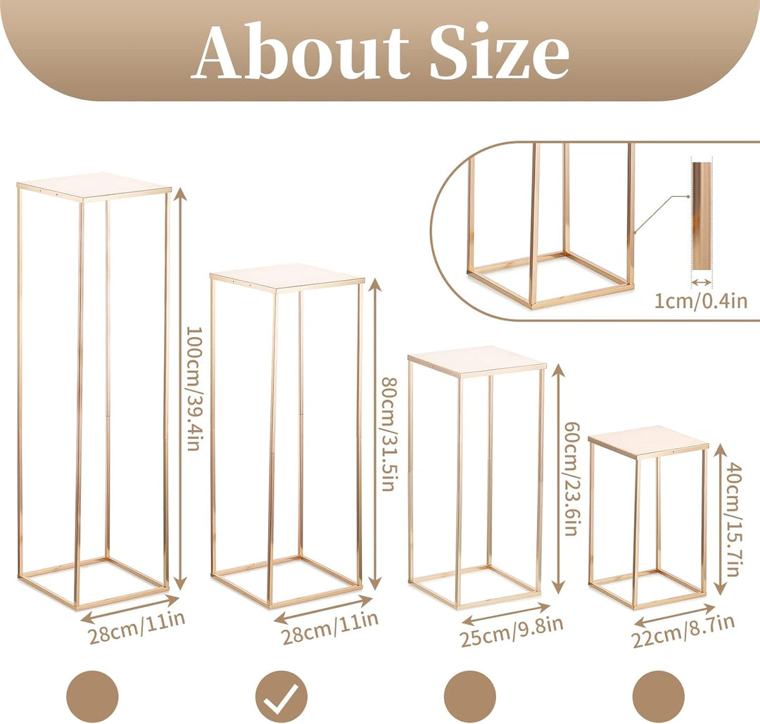 Sziqiqi 80cm Metall Gold Rechteckige Vasen mit Platte Hochzeits Tischdekoration – 10Stück Hoch Vase