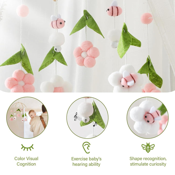 let's make Baby Mobile für Babybett - Rosa Bienen Holz Windspiel - Wickeltisch & Babyzimmer Deko, Ne
