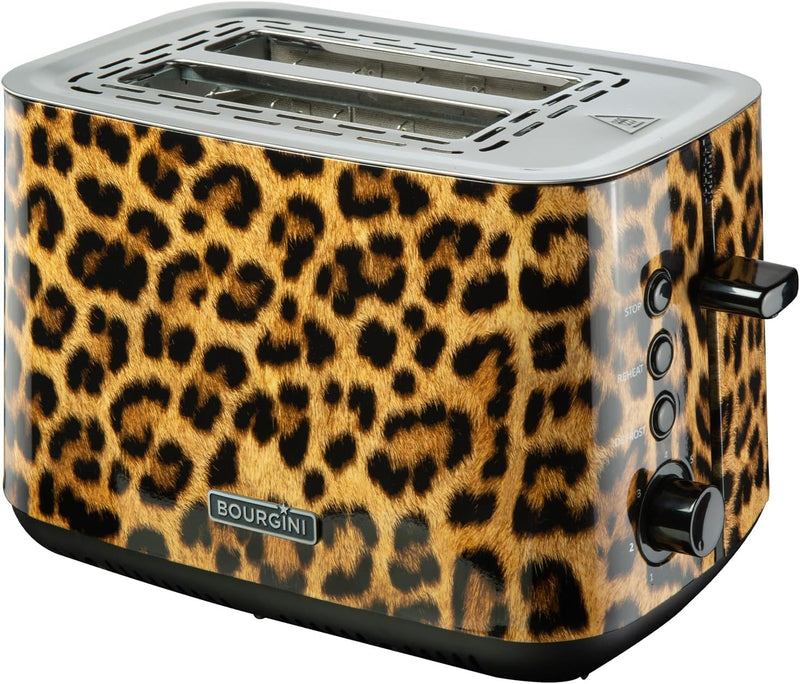 Bourgini Panther Toaster - Stilvoller Brotröster mit Panther-Print, 2 Scheiben, Extra breite Schlitz