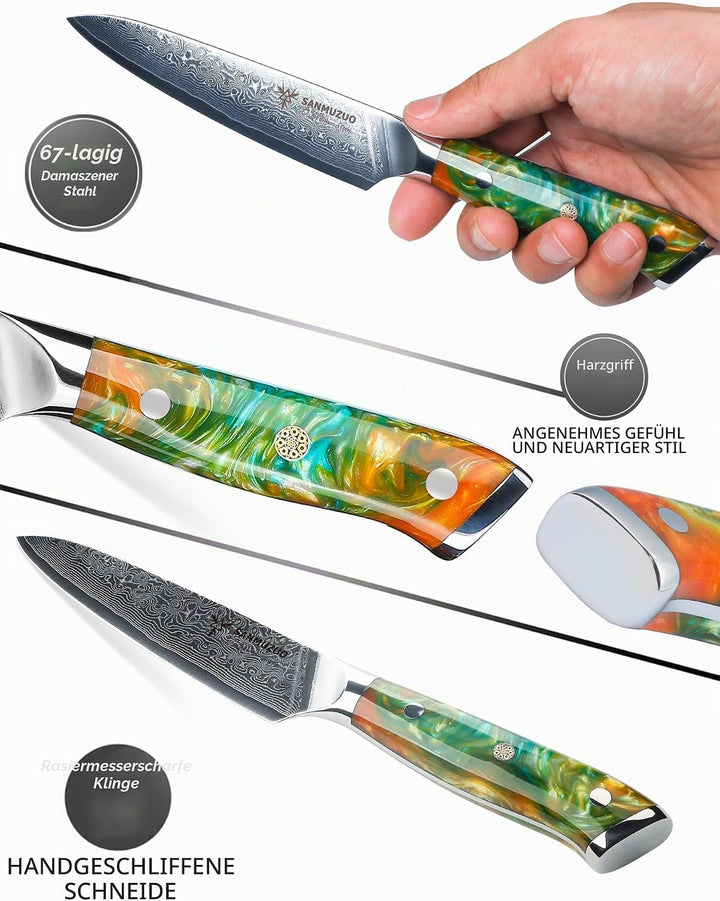 Allzweckmesser Damastmesser 13 cm Klingenlänge - Japanisches Kochmesser - VG 10 Damaskus Stahl Küche