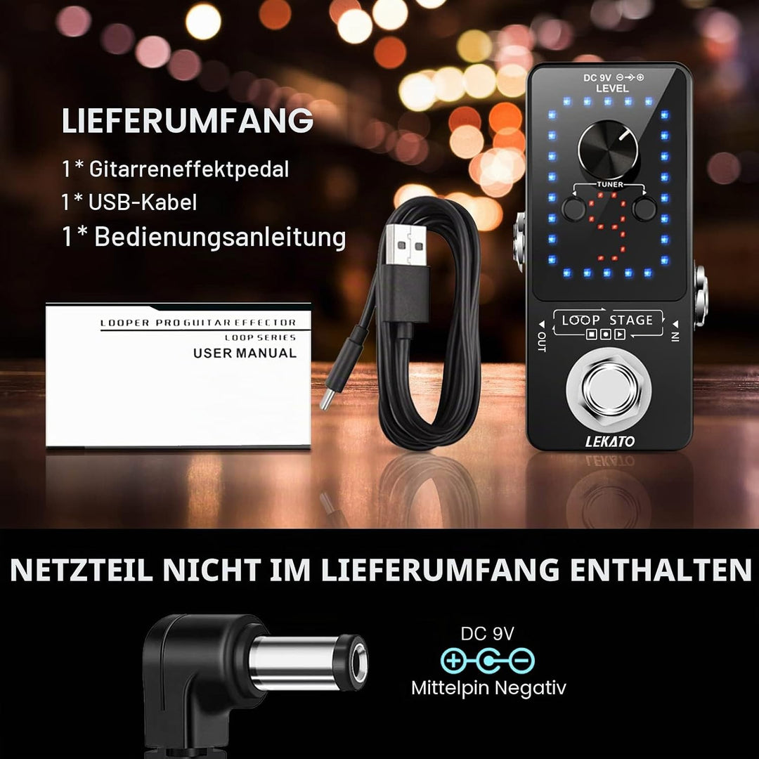 LEKATO Gitarren-Looper Effektpedalschlaufe, 9 Loops, Station mit USB-Kabel für E-Gitarre, Bassgitarr
