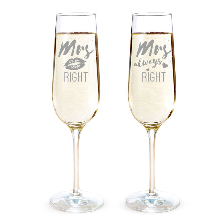 AMAVEL 2er Set Sektgläser mit Gravur, Mrs Right & Mrs Always Right, gleichgeschlechtliches Hochzeits