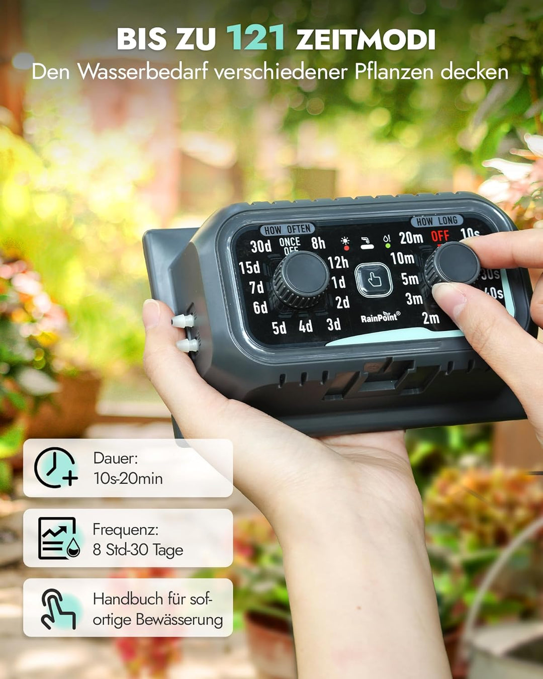 RAINPOINT Solar Bewässerungssystem, Solar Automatische Bewässerung Outdoor für bis zu 15 Topfpflanze