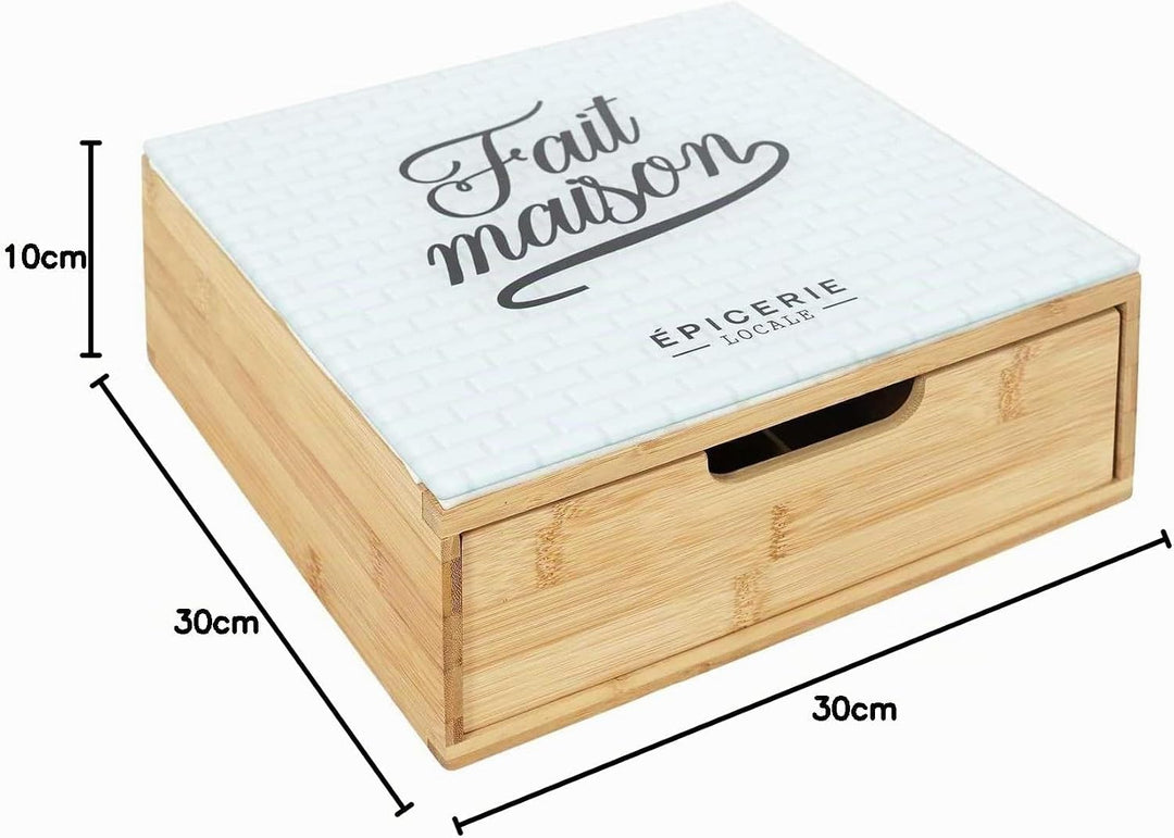 Home Deco Factory, KA5953, Capsule Holder Drawer in Wood and Glass, Organized Storage for Coffee and