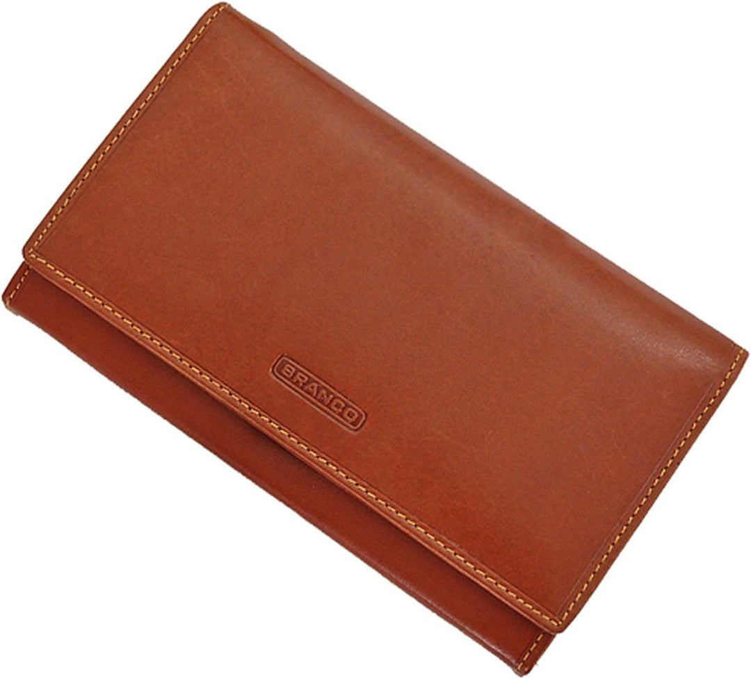 GoBago Branco Elegante Damen Geldbörse Leder Portemonnaie Geldbeutel mit Bügelverschluss (Cognac), C