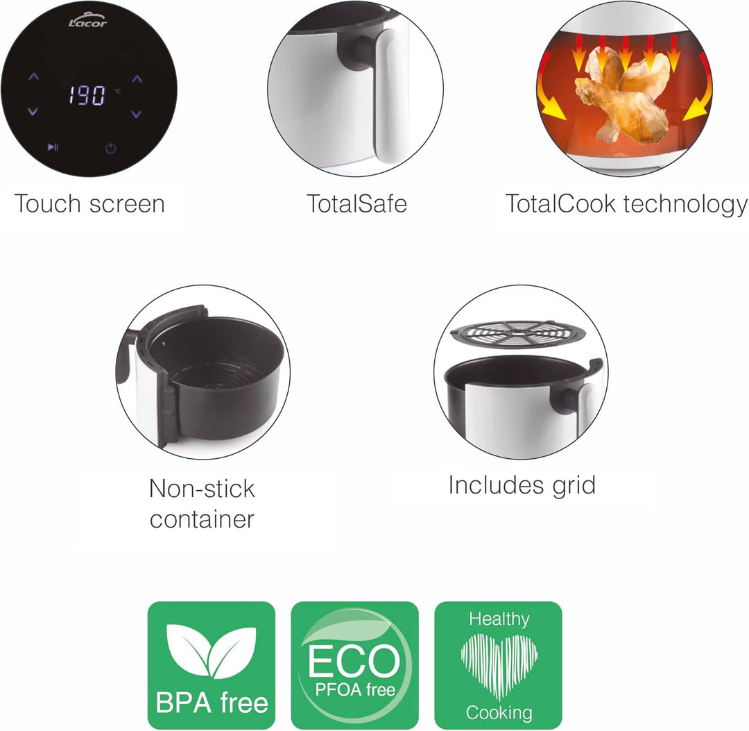 Lacor - 69509 - Vitalcook Ölfreie Fritteuse, Heissluftfritteuse mit TotalCook-Technologie, Heissluft