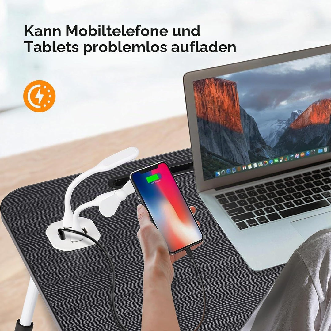 Warmiehomy Laptoptisch fürs Bett, Tragbarer Tablettisch mit klappbaren Beinen & Getränkehalter, Falt