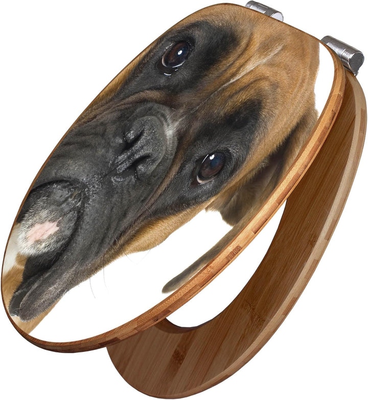 banjado® Design WC Sitz Bambus Absenkautomatik mit Motiv Boxer/Toilettendeckel mit Absenkautomatik H