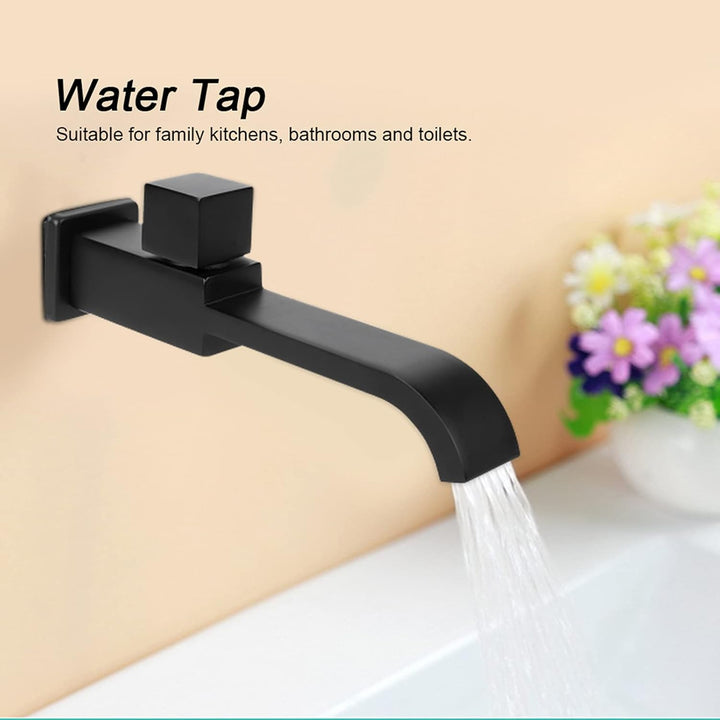 G1/2 Waschbecken Wasserhahn - Wand Kaltwasser Gewerbe Bleifrei Badezimmer Zubehör - Schwarz Matt Küc