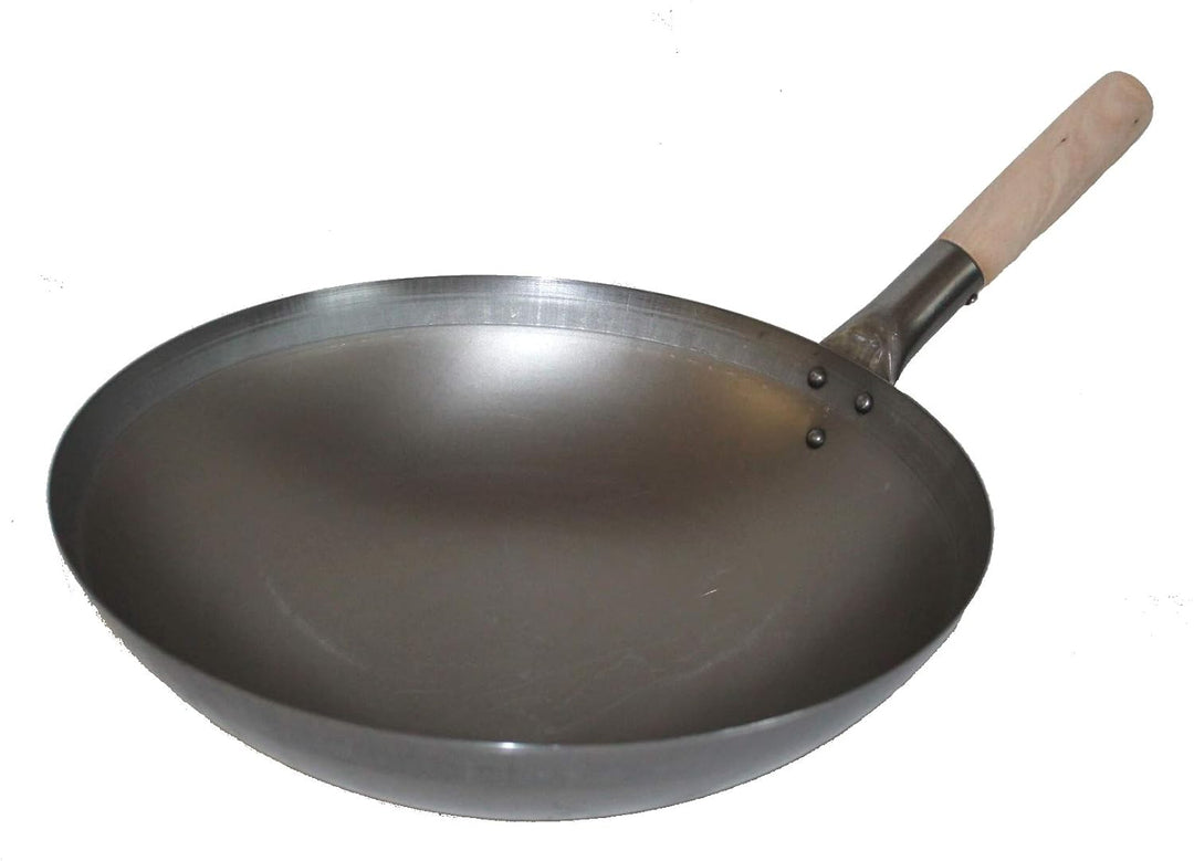 AAF Nommel ®, WOK SET, Pfanne 40 cm Ø runder Boden Carbon Stahl für Gasherd und Induktion Mulde + Wo