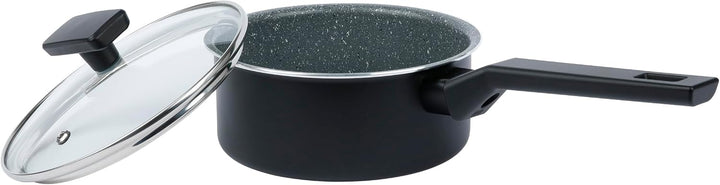 axentia 135616 Stieltopf, gepresst, mit Glasdeckel, Ø ca. 16 cm, schwarz