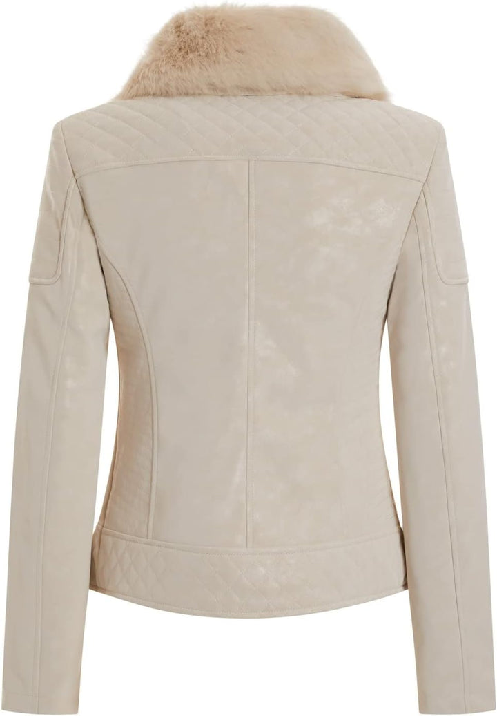 GUESS Damen Olivia Jacket Kunstlederjacke, Milk