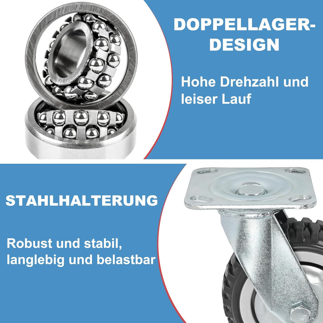 uyoyous 4 Stück Lenkrollen, Outdoor Schwerlastrollen 200mm Industrierollen 360° Drehbar Transportrol