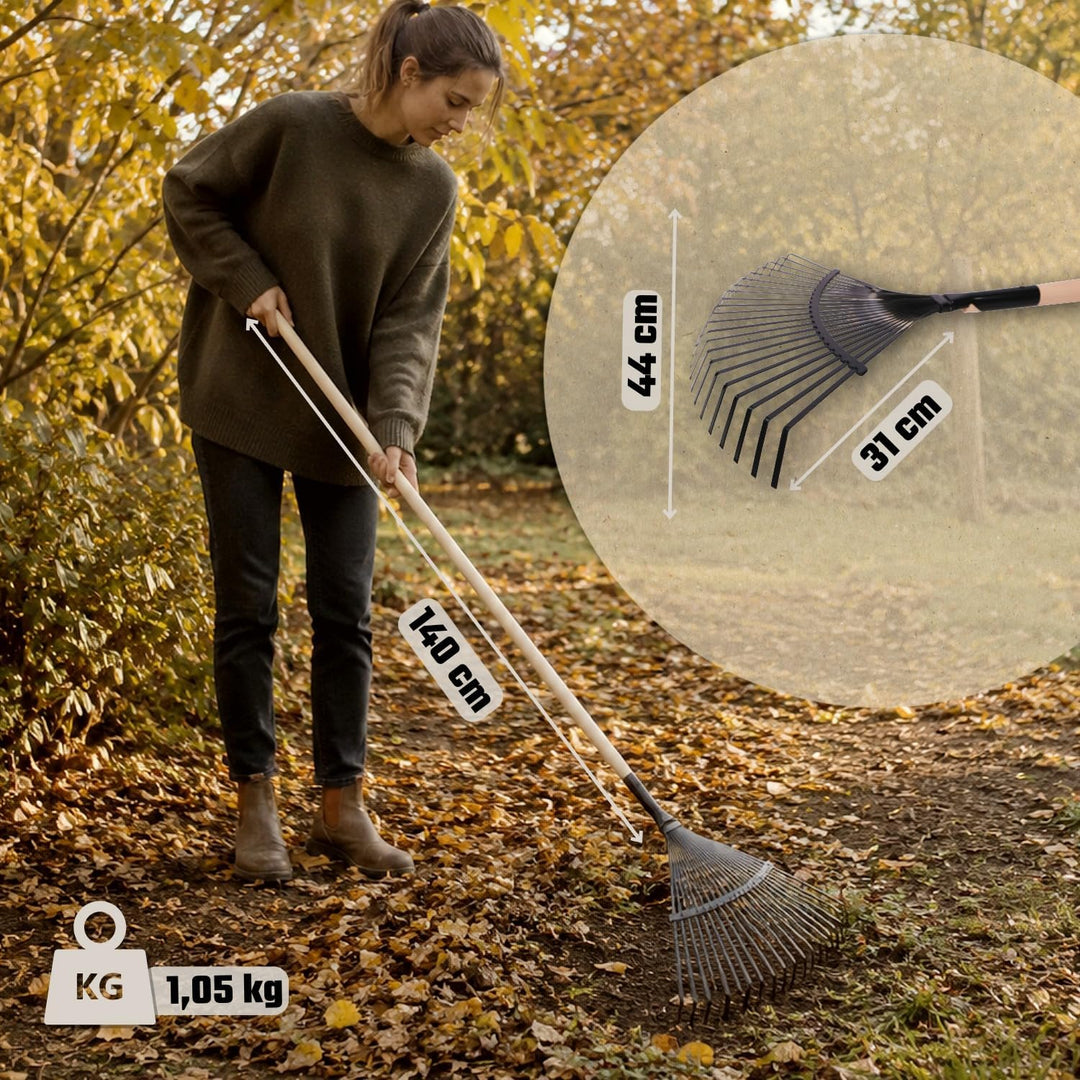 Made for SHW Laubbesen verzinkt, 47 cm breit und 140 cm Buchenholzstiel | Für Rasen &amp; Garten | Laub