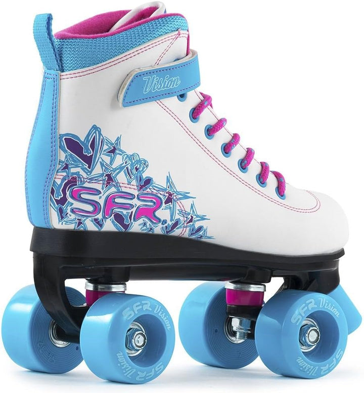 SFR Vision II Mädchen-Rollschuhe Quad, Weiss / Blau White-blue UK 4 / EU 37, White-blue UK 4 / EU 37