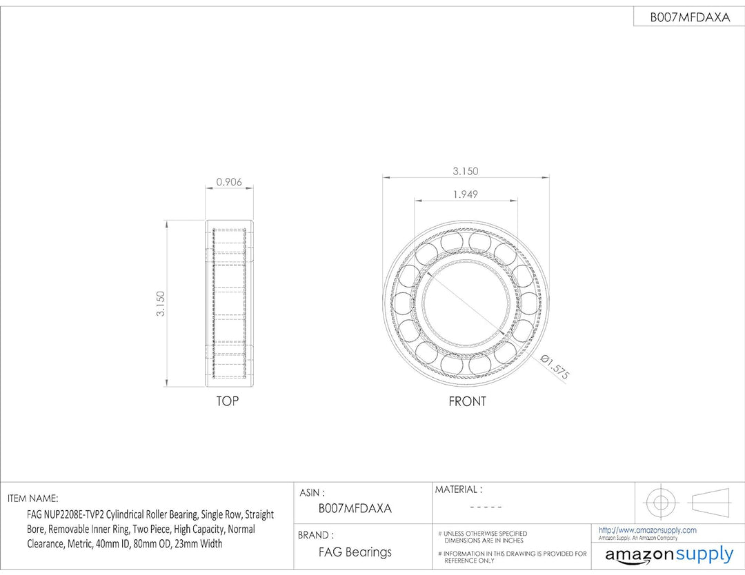 FAG nup2208e-tvp2 Zylindrische Roller Bearing, einreihig, gerade Bohrung, abnehmbarer Ring innen, zw