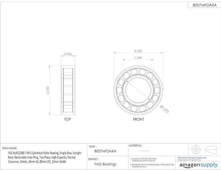 FAG nup2208e-tvp2 Zylindrische Roller Bearing, einreihig, gerade Bohrung, abnehmbarer Ring innen, zw